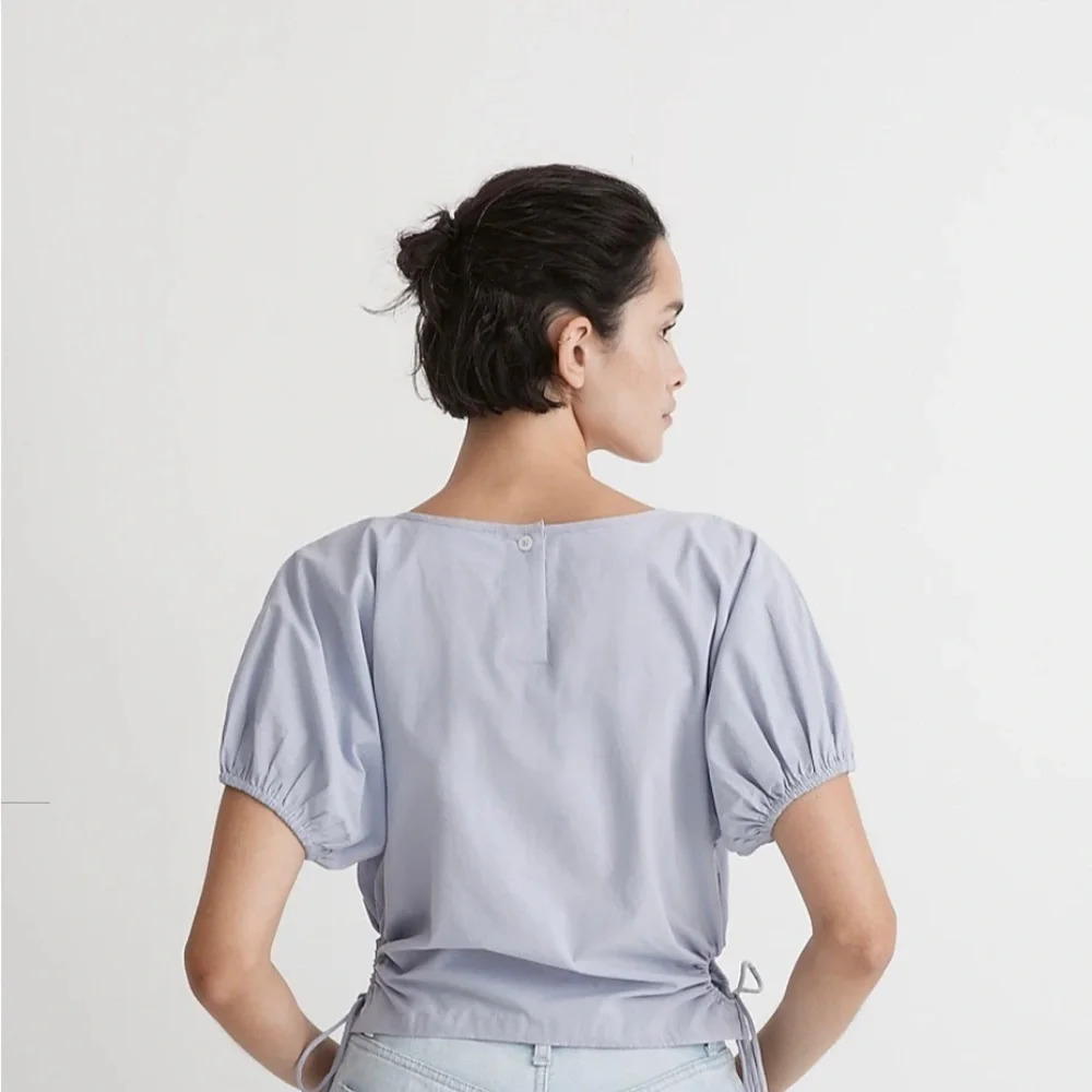 NWT Madewell Poplin Puff-Sleeve Cutout Crop Top, Lavender - Picture 2 of 6